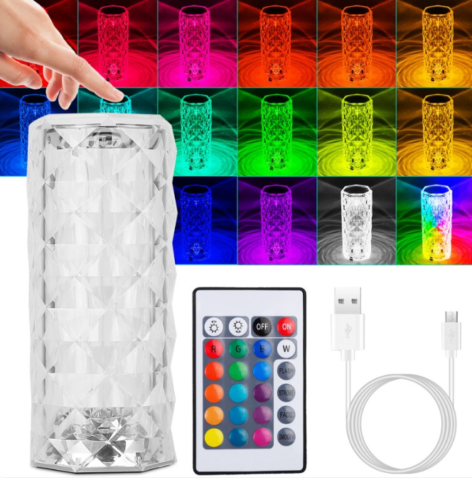 Nordic Crystal Lamp USB Table Lamps Bedroom Touch Dimming Atmosphere Diamond Night Light Rose Projector Lamp Decor