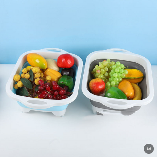 Folding Cutting Board Plastic Portable Folding Drain Basket Vegetable Washing Basin Foldable Cutting Board Sink